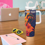 Personalized Adelaide Crows Tumbler With Handle Polynesian Tribal Crow Mascot With Hibiscus Floral Art