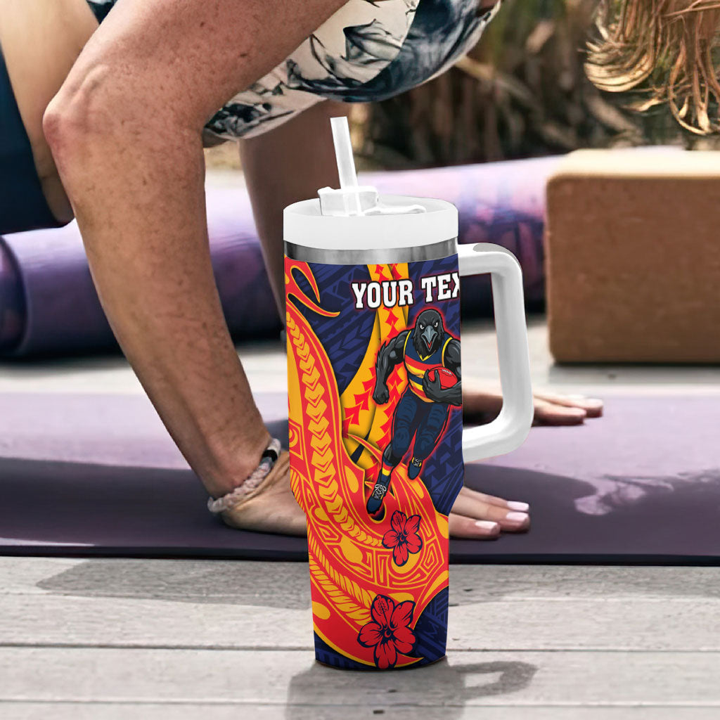 Personalized Adelaide Crows Tumbler With Handle Polynesian Tribal Crow Mascot With Hibiscus Floral Art