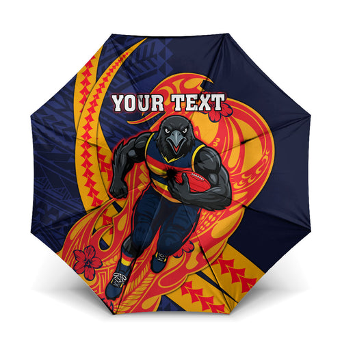 Personalized Adelaide Crows Umbrella Polynesian Tribal Crow Mascot With Hibiscus Floral Art