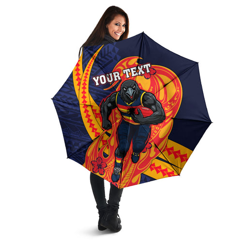 Personalized Adelaide Crows Umbrella Polynesian Tribal Crow Mascot With Hibiscus Floral Art