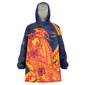 Personalized Adelaide Crows Wearable Blanket Hoodie Polynesian Tribal Crow Mascot With Hibiscus Floral Art