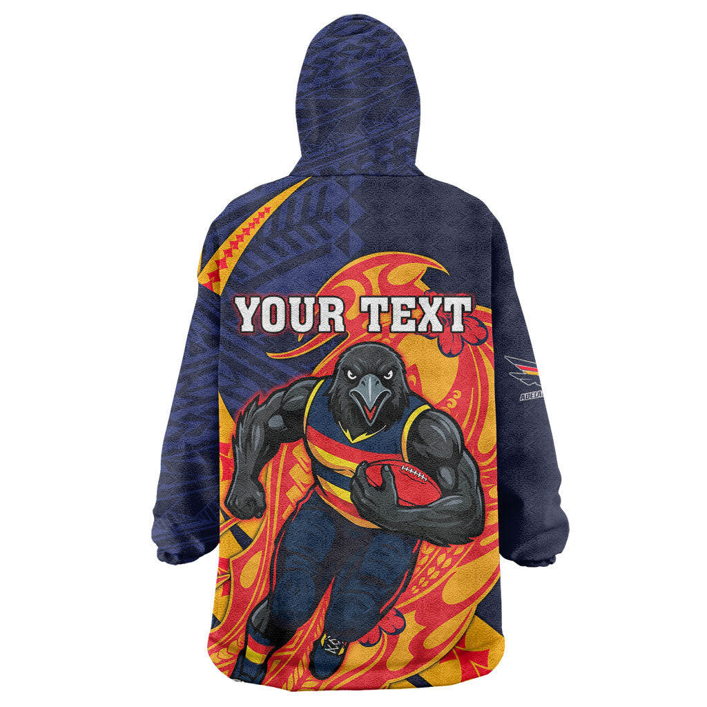 Personalized Adelaide Crows Wearable Blanket Hoodie Polynesian Tribal Crow Mascot With Hibiscus Floral Art