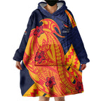 Personalized Adelaide Crows Wearable Blanket Hoodie Polynesian Tribal Crow Mascot With Hibiscus Floral Art