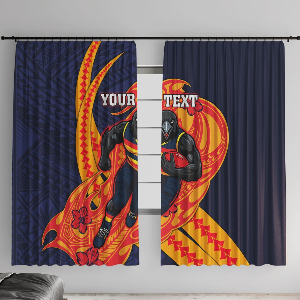 Personalized Adelaide Crows Window Curtain Polynesian Tribal Crow Mascot With Hibiscus Floral Art