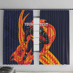 Personalized Adelaide Crows Window Curtain Polynesian Tribal Crow Mascot With Hibiscus Floral Art