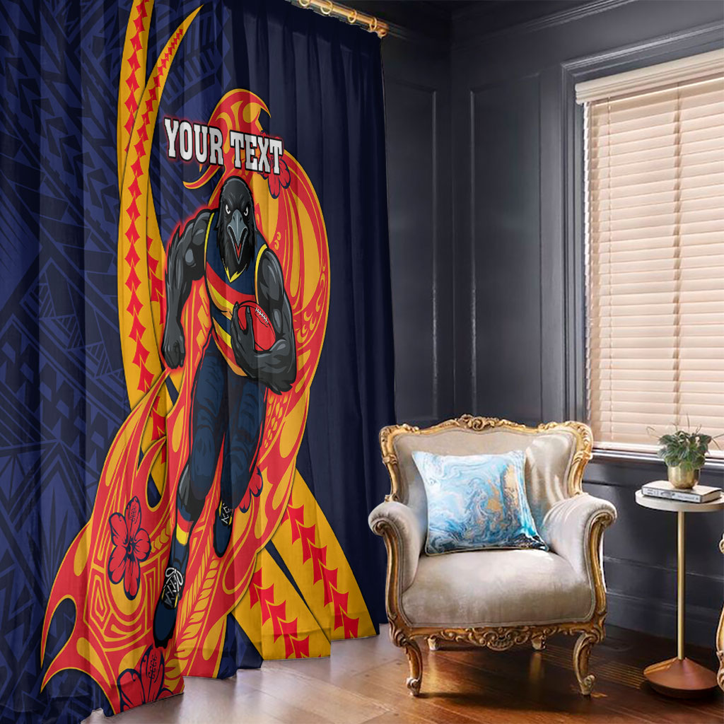 Personalized Adelaide Crows Window Curtain Polynesian Tribal Crow Mascot With Hibiscus Floral Art