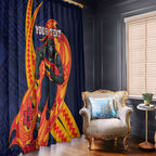 Personalized Adelaide Crows Window Curtain Polynesian Tribal Crow Mascot With Hibiscus Floral Art