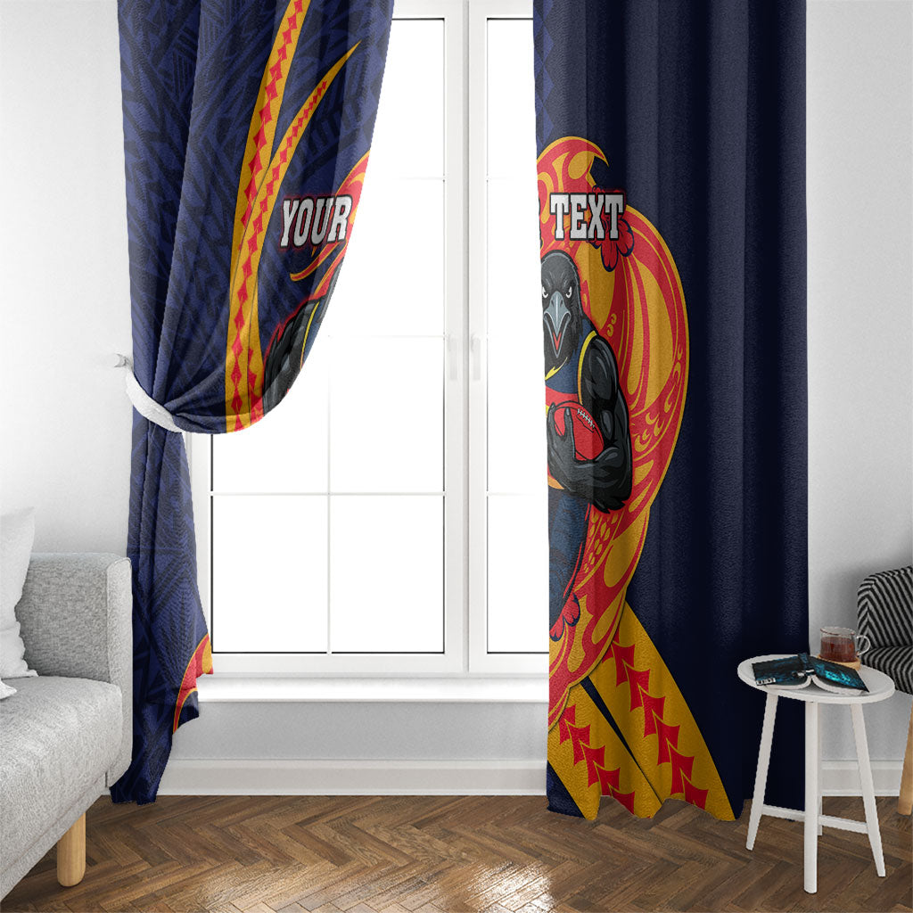 Personalized Adelaide Crows Window Curtain Polynesian Tribal Crow Mascot With Hibiscus Floral Art