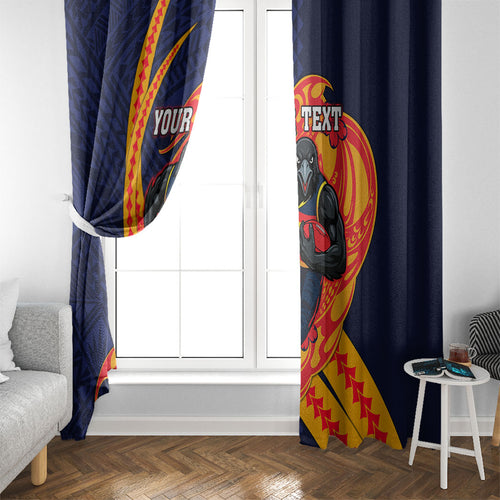 Personalized Adelaide Crows Window Curtain Polynesian Tribal Crow Mascot With Hibiscus Floral Art