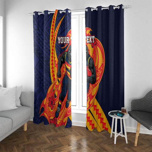 Personalized Adelaide Crows Window Curtain Polynesian Tribal Crow Mascot With Hibiscus Floral Art