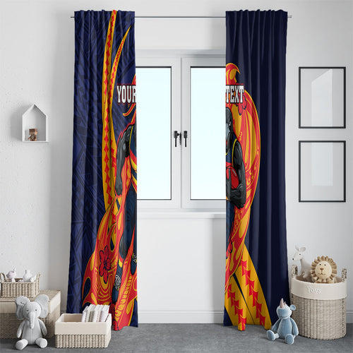 Personalized Adelaide Crows Window Curtain Polynesian Tribal Crow Mascot With Hibiscus Floral Art