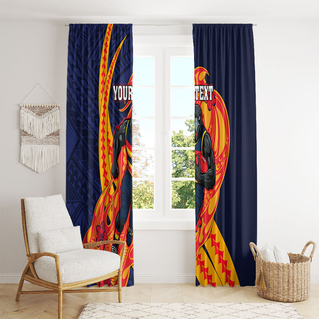 Personalized Adelaide Crows Window Curtain Polynesian Tribal Crow Mascot With Hibiscus Floral Art