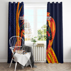 Personalized Adelaide Crows Window Curtain Polynesian Tribal Crow Mascot With Hibiscus Floral Art