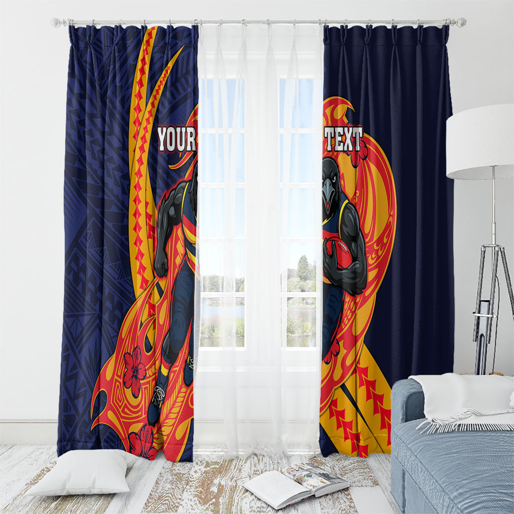 Personalized Adelaide Crows Window Curtain Polynesian Tribal Crow Mascot With Hibiscus Floral Art