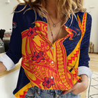 Personalized Adelaide Crows Women Casual Shirt Polynesian Tribal Crow Mascot With Hibiscus Floral Art