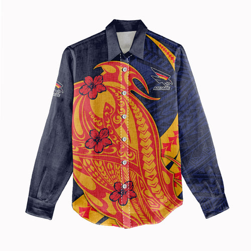 Personalized Adelaide Crows Women Casual Shirt Polynesian Tribal Crow Mascot With Hibiscus Floral Art