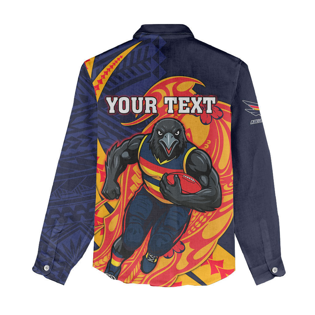 Personalized Adelaide Crows Women Casual Shirt Polynesian Tribal Crow Mascot With Hibiscus Floral Art