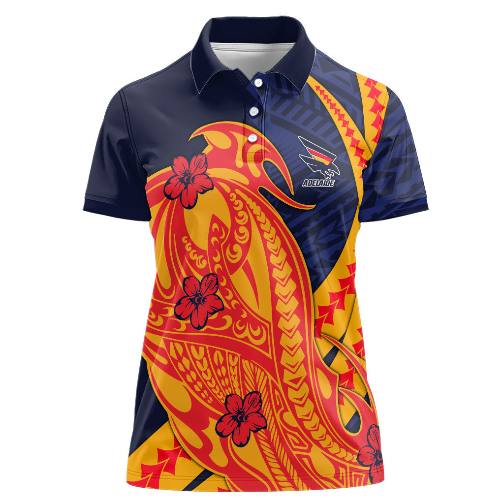 Personalized Adelaide Crows Women Polo Shirt Polynesian Tribal Crow Mascot With Hibiscus Floral Art