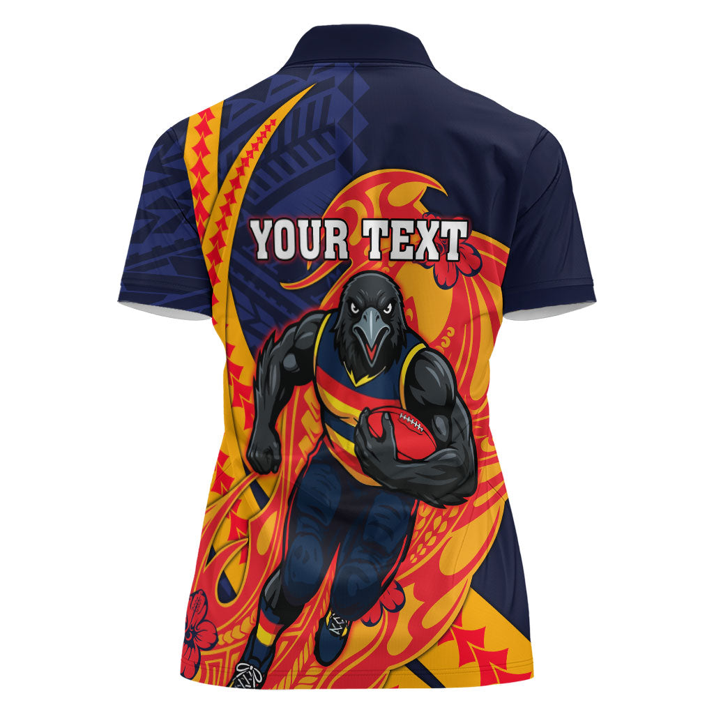 Personalized Adelaide Crows Women Polo Shirt Polynesian Tribal Crow Mascot With Hibiscus Floral Art