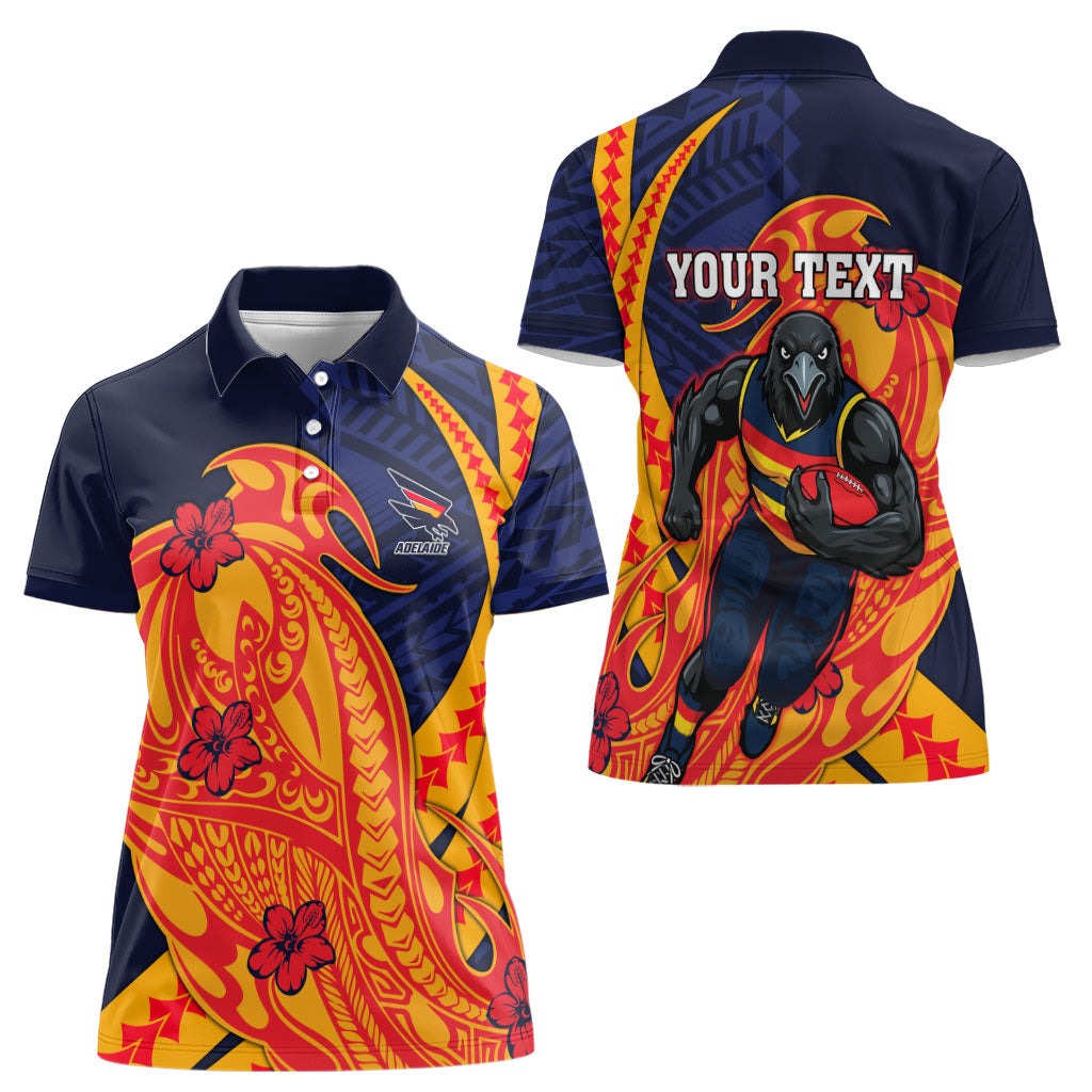 Personalized Adelaide Crows Women Polo Shirt Polynesian Tribal Crow Mascot With Hibiscus Floral Art