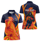 Personalized Adelaide Crows Women Polo Shirt Polynesian Tribal Crow Mascot With Hibiscus Floral Art