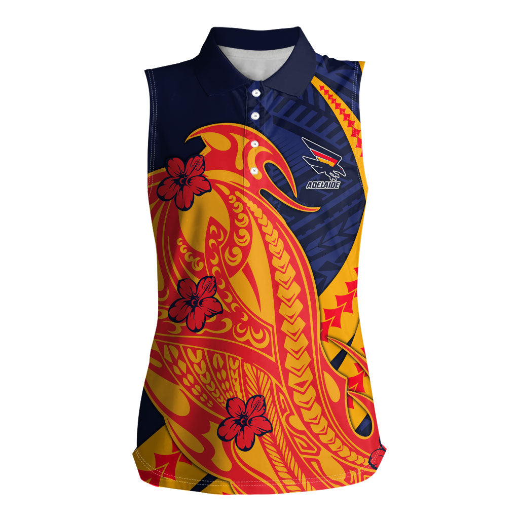 Personalized Adelaide Crows Women Sleeveless Polo Shirt Polynesian Tribal Crow Mascot With Hibiscus Floral Art