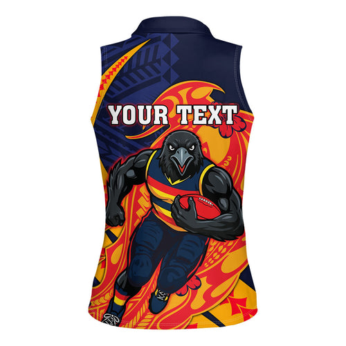 Personalized Adelaide Crows Women Sleeveless Polo Shirt Polynesian Tribal Crow Mascot With Hibiscus Floral Art