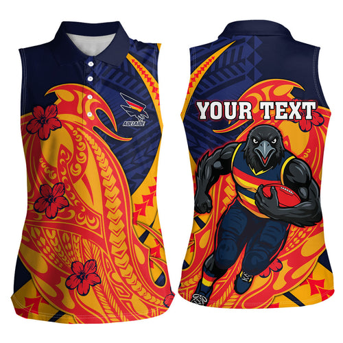 Personalized Adelaide Crows Women Sleeveless Polo Shirt Polynesian Tribal Crow Mascot With Hibiscus Floral Art