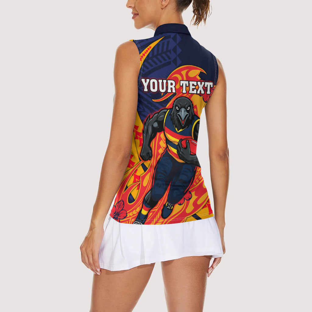 Personalized Adelaide Crows Women Sleeveless Polo Shirt Polynesian Tribal Crow Mascot With Hibiscus Floral Art