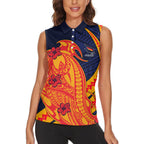 Personalized Adelaide Crows Women Sleeveless Polo Shirt Polynesian Tribal Crow Mascot With Hibiscus Floral Art