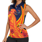 Personalized Adelaide Crows Women Sleeveless Polo Shirt Polynesian Tribal Crow Mascot With Hibiscus Floral Art