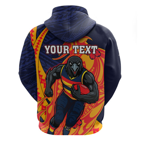 Personalized Adelaide Crows Zip Hoodie Polynesian Tribal Crow Mascot With Hibiscus Floral Art