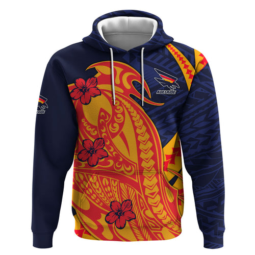 Personalized Adelaide Crows Zip Hoodie Polynesian Tribal Crow Mascot With Hibiscus Floral Art
