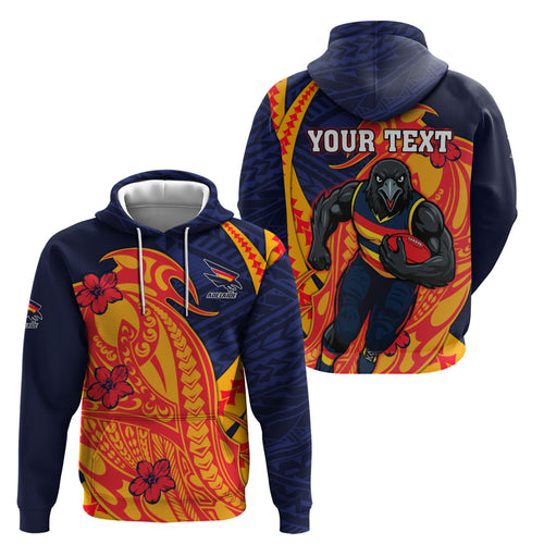 Personalized Adelaide Crows Zip Hoodie Polynesian Tribal Crow Mascot With Hibiscus Floral Art