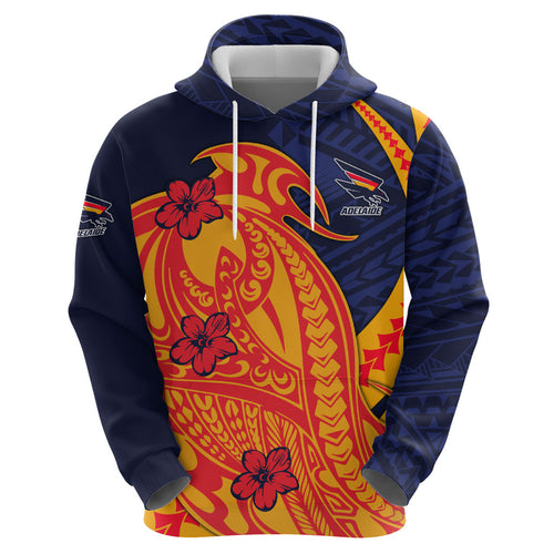 Personalized Adelaide Crows Zip Hoodie Polynesian Tribal Crow Mascot With Hibiscus Floral Art