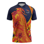 Personalized Adelaide Crows Zipper Polo Shirt Polynesian Tribal Crow Mascot With Hibiscus Floral Art