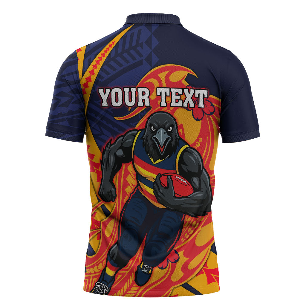 Personalized Adelaide Crows Zipper Polo Shirt Polynesian Tribal Crow Mascot With Hibiscus Floral Art