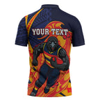 Personalized Adelaide Crows Zipper Polo Shirt Polynesian Tribal Crow Mascot With Hibiscus Floral Art