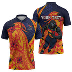 Personalized Adelaide Crows Zipper Polo Shirt Polynesian Tribal Crow Mascot With Hibiscus Floral Art