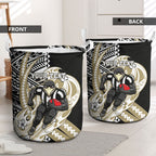 Personalized Collingwood Magpies Laundry Basket Polynesian Tribal Magpie Mascot With Hibiscus Floral Art