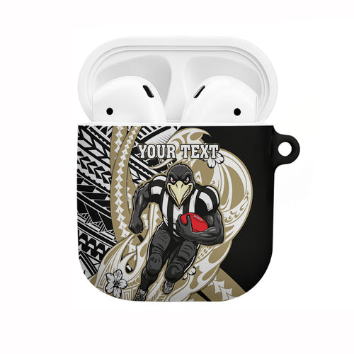 Personalized Collingwood Magpies AirPods Case Polynesian Tribal Magpie Mascot With Hibiscus Floral Art