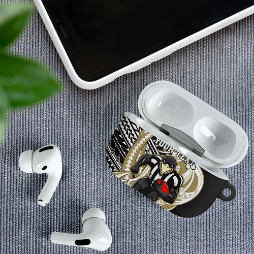 Personalized Collingwood Magpies AirPods Case Polynesian Tribal Magpie Mascot With Hibiscus Floral Art