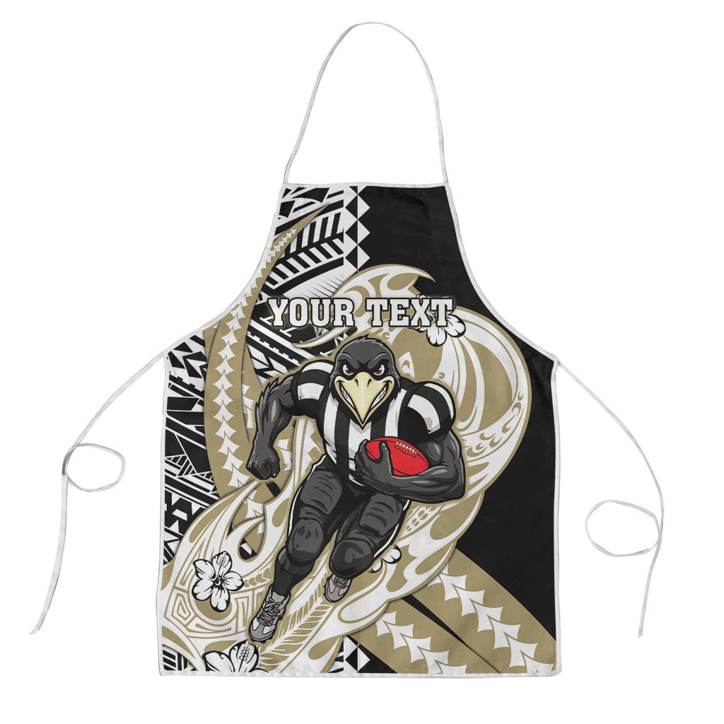 Personalized Collingwood Magpies Apron Polynesian Tribal Magpie Mascot With Hibiscus Floral Art