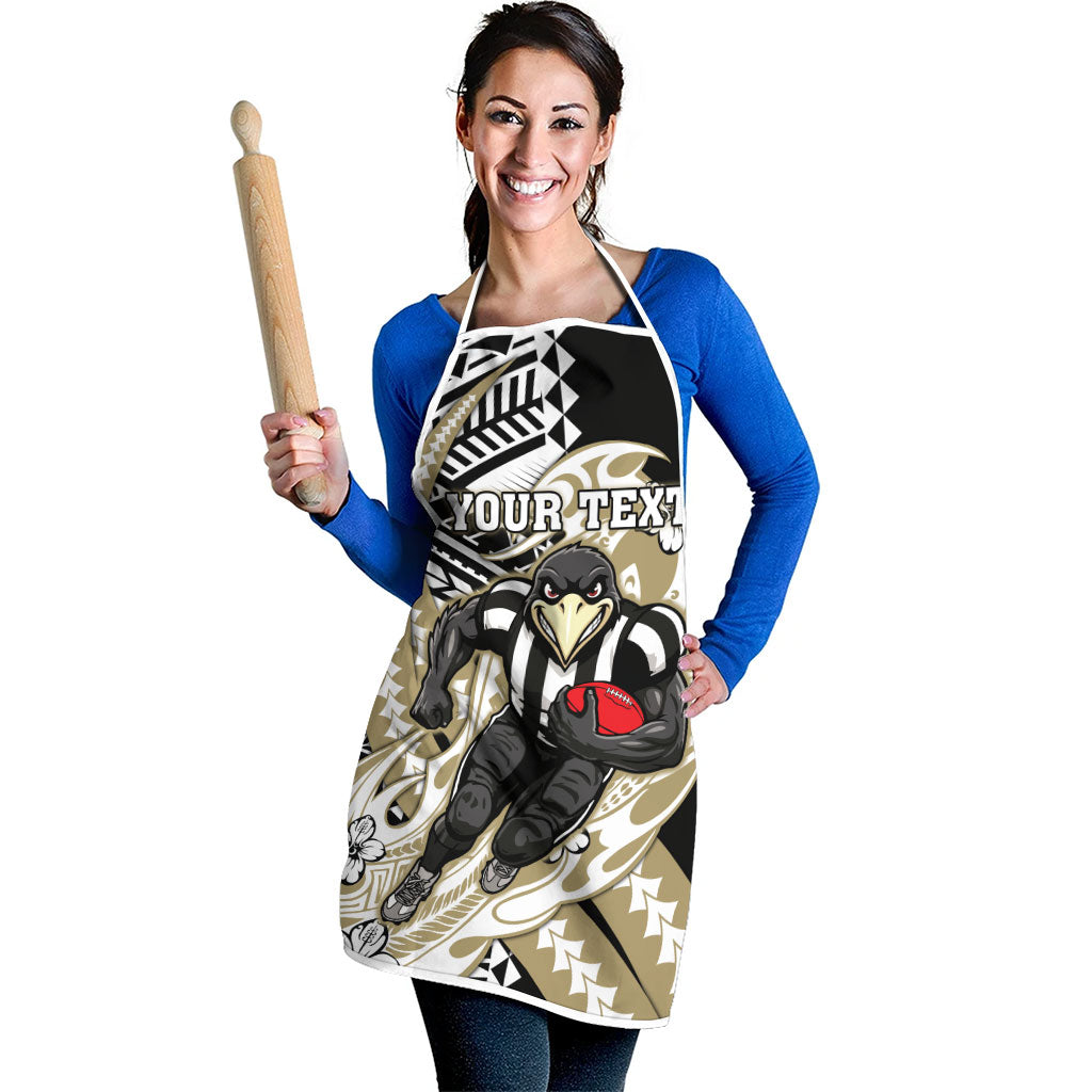 Personalized Collingwood Magpies Apron Polynesian Tribal Magpie Mascot With Hibiscus Floral Art