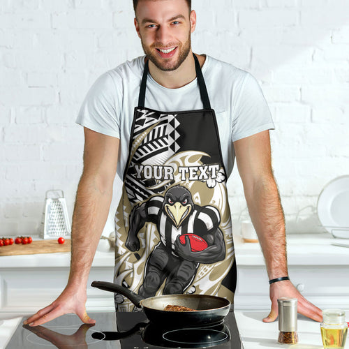 Personalized Collingwood Magpies Apron Polynesian Tribal Magpie Mascot With Hibiscus Floral Art