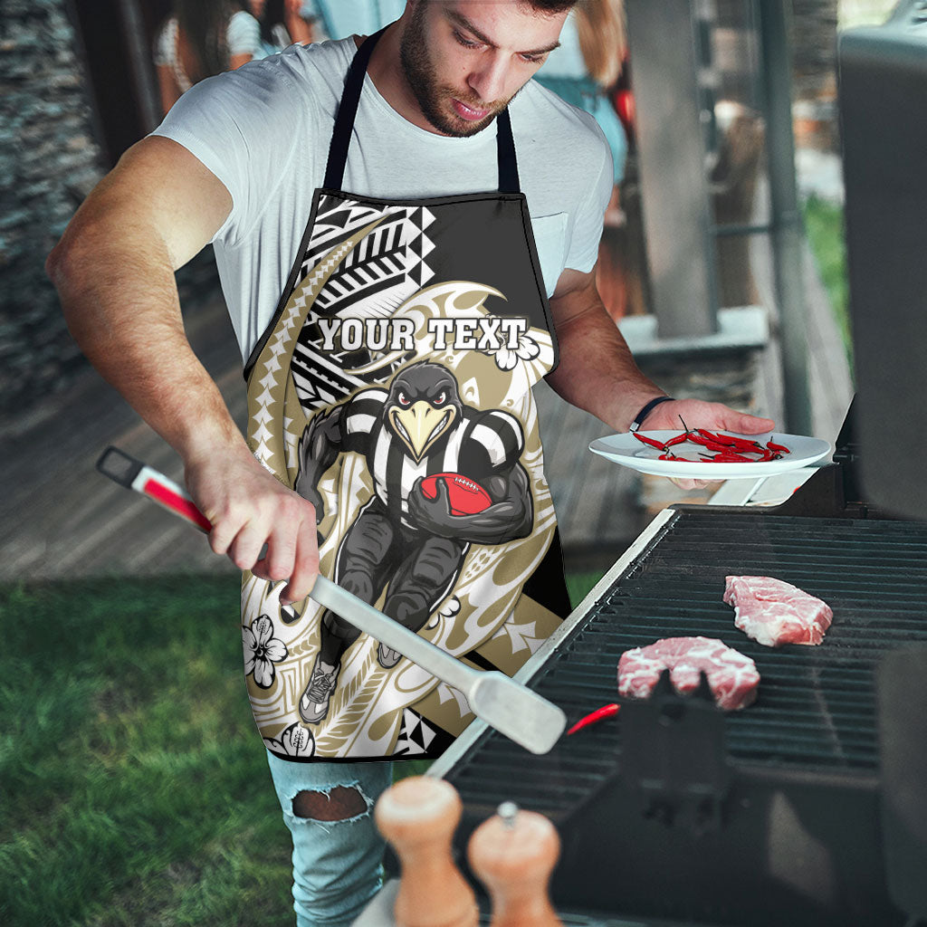 Personalized Collingwood Magpies Apron Polynesian Tribal Magpie Mascot With Hibiscus Floral Art