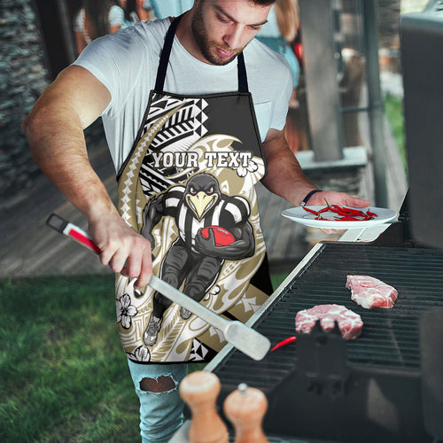 Personalized Collingwood Magpies Apron Polynesian Tribal Magpie Mascot With Hibiscus Floral Art