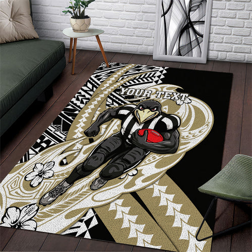 Personalized Collingwood Magpies Area Rug Polynesian Tribal Magpie Mascot With Hibiscus Floral Art