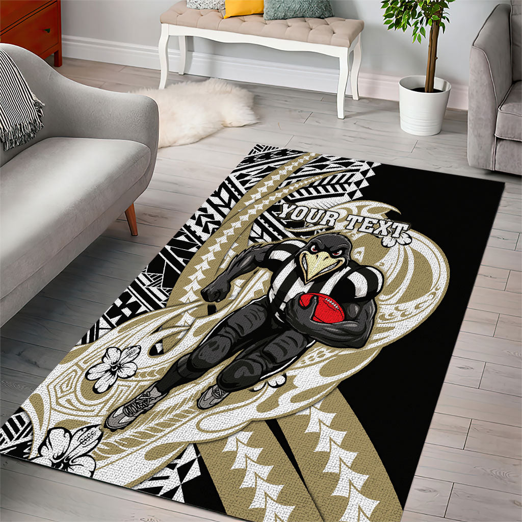 Personalized Collingwood Magpies Area Rug Polynesian Tribal Magpie Mascot With Hibiscus Floral Art