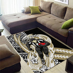 Personalized Collingwood Magpies Area Rug Polynesian Tribal Magpie Mascot With Hibiscus Floral Art